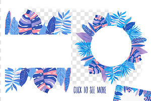 Tropical Leaves In Blue Pink