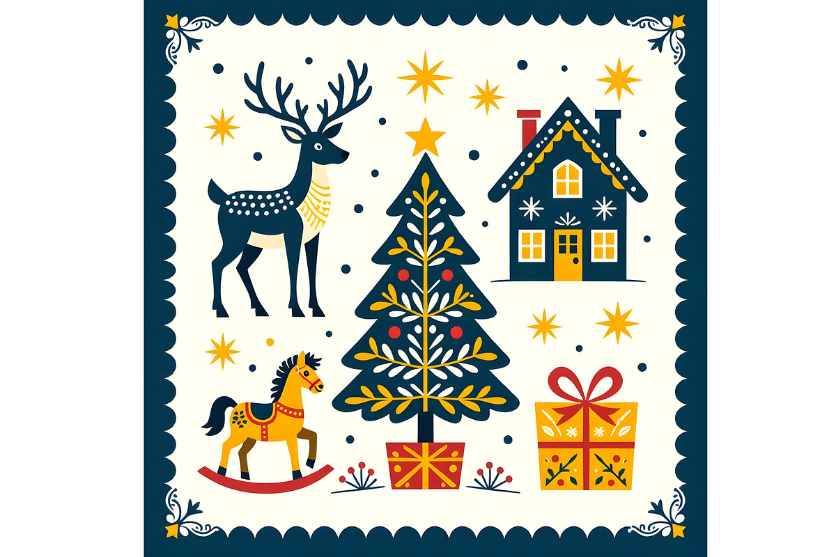 Christmas Delight in Blue and Gold, a Decorative Illustration by Sharon Schwalbe (Photo 1 of 5)
