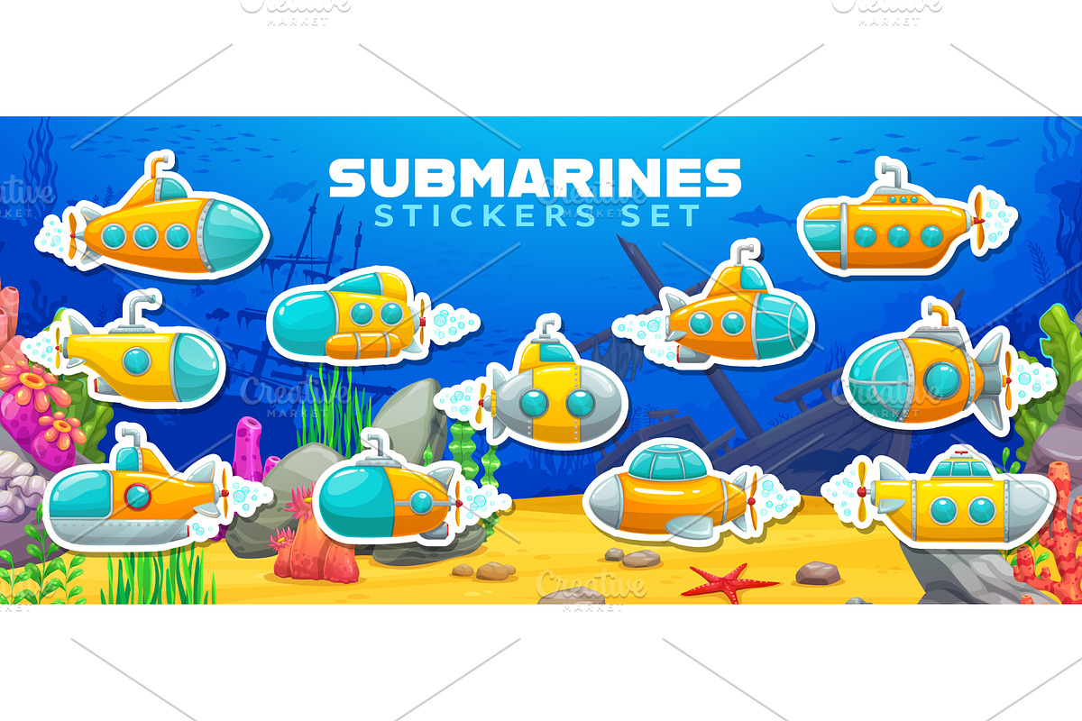 Cartoon underwater submarines, an Animal Illustration by Vector Tradition