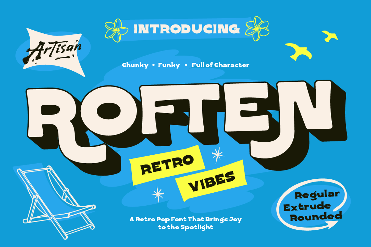 Roften - Chunky Retro Pop Font, a Sans Serif Font by Artisan Themes (Photo 1 of 11)