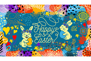 Easter bunnies on a card. Happy, an Illustration by Nenahliadava Design