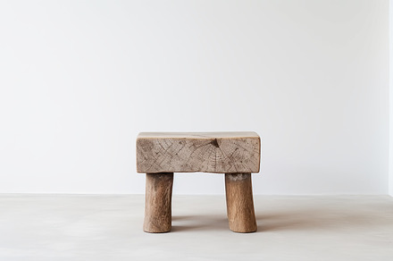 Old low Chinese oak stool in an empty room with white wall and f, an Arts & Entertainment Photo by Studio Light & Shade