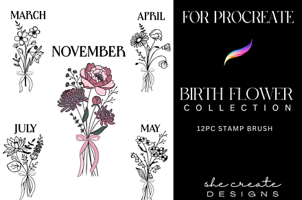 Procreate Birth Flower Stamp Brushes