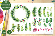 Watercolor Christmas set, wreath, a Decorative Illustration by Olesya Morokhovets (Thumbnail 1 of 4)