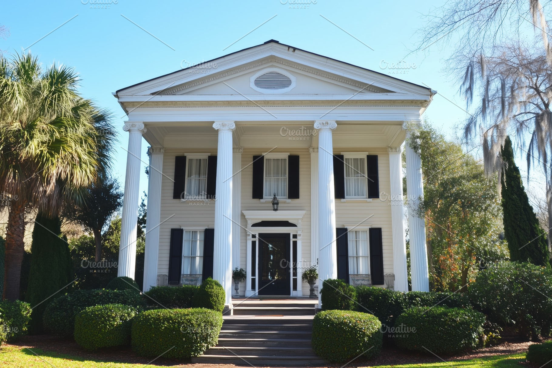 A classic Southern-style Greek Revival house style mansion featuring ...