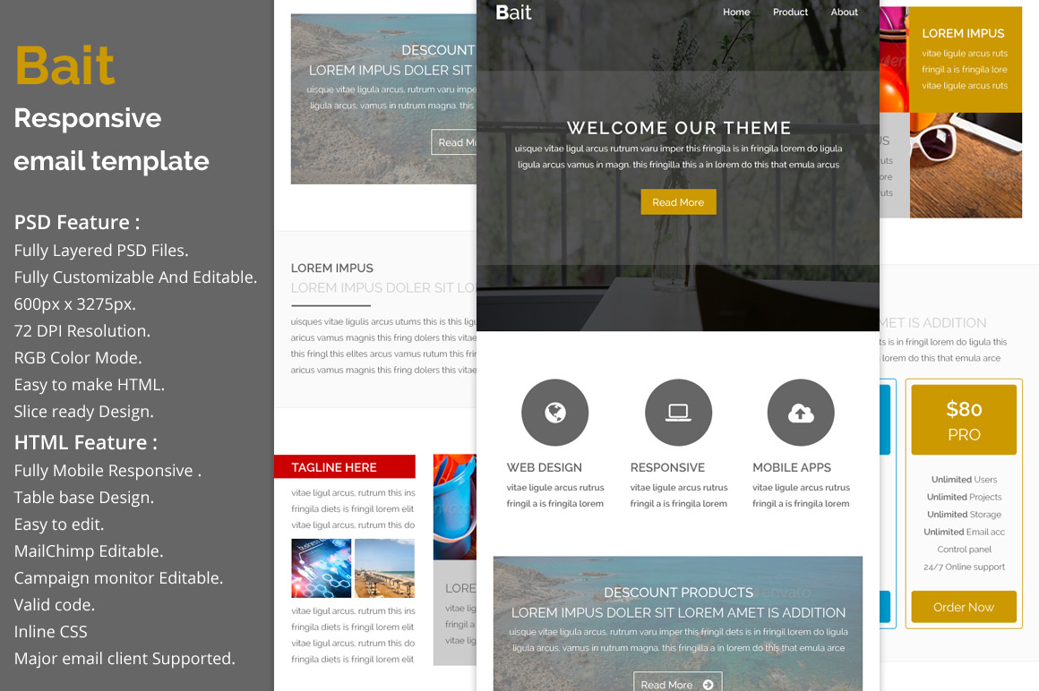 Bait - Responsive email template, an Email Template by QuickArtisan