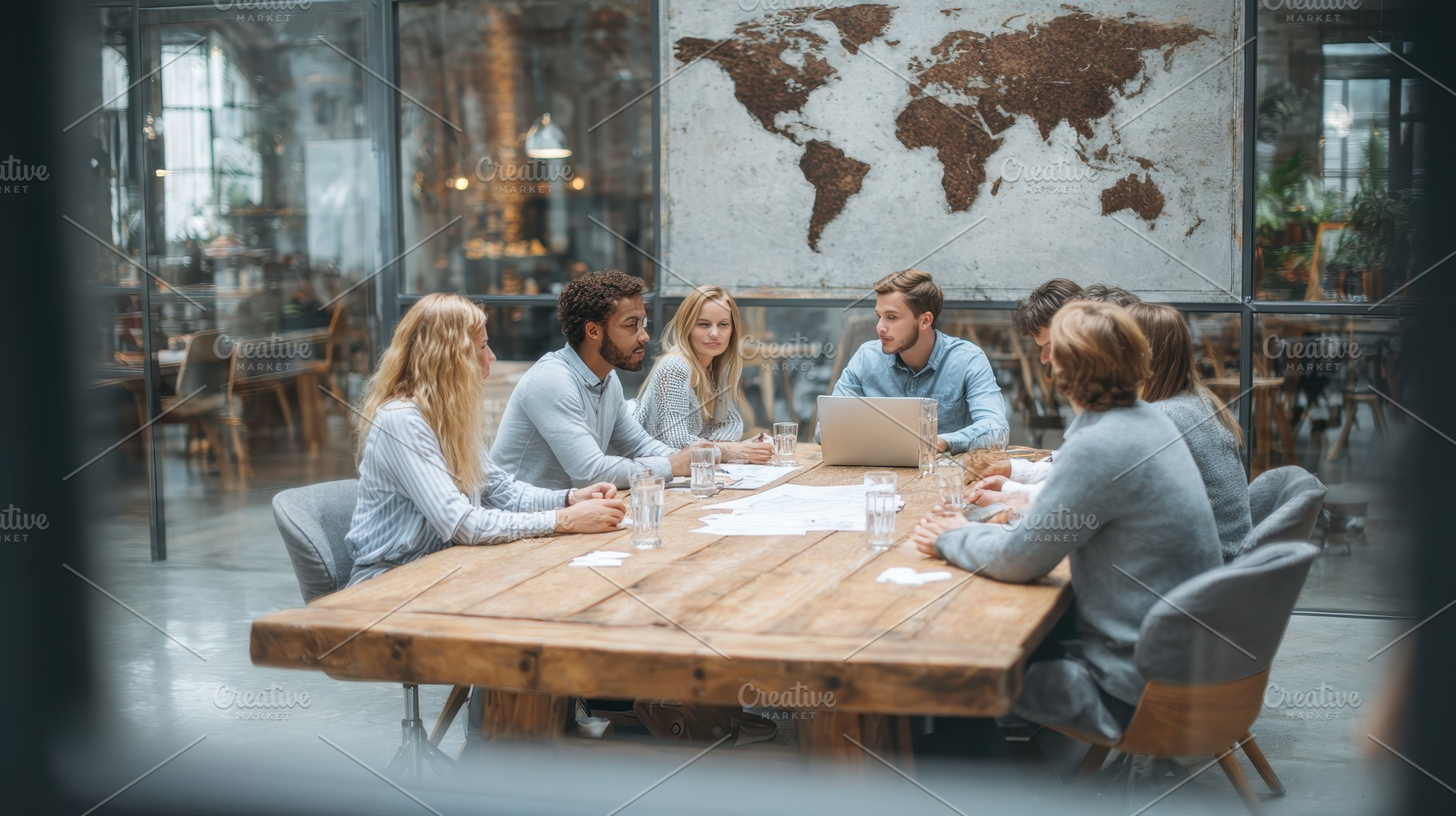 Diverse team brainstorming around wo, a Photo by Pixeness Studio