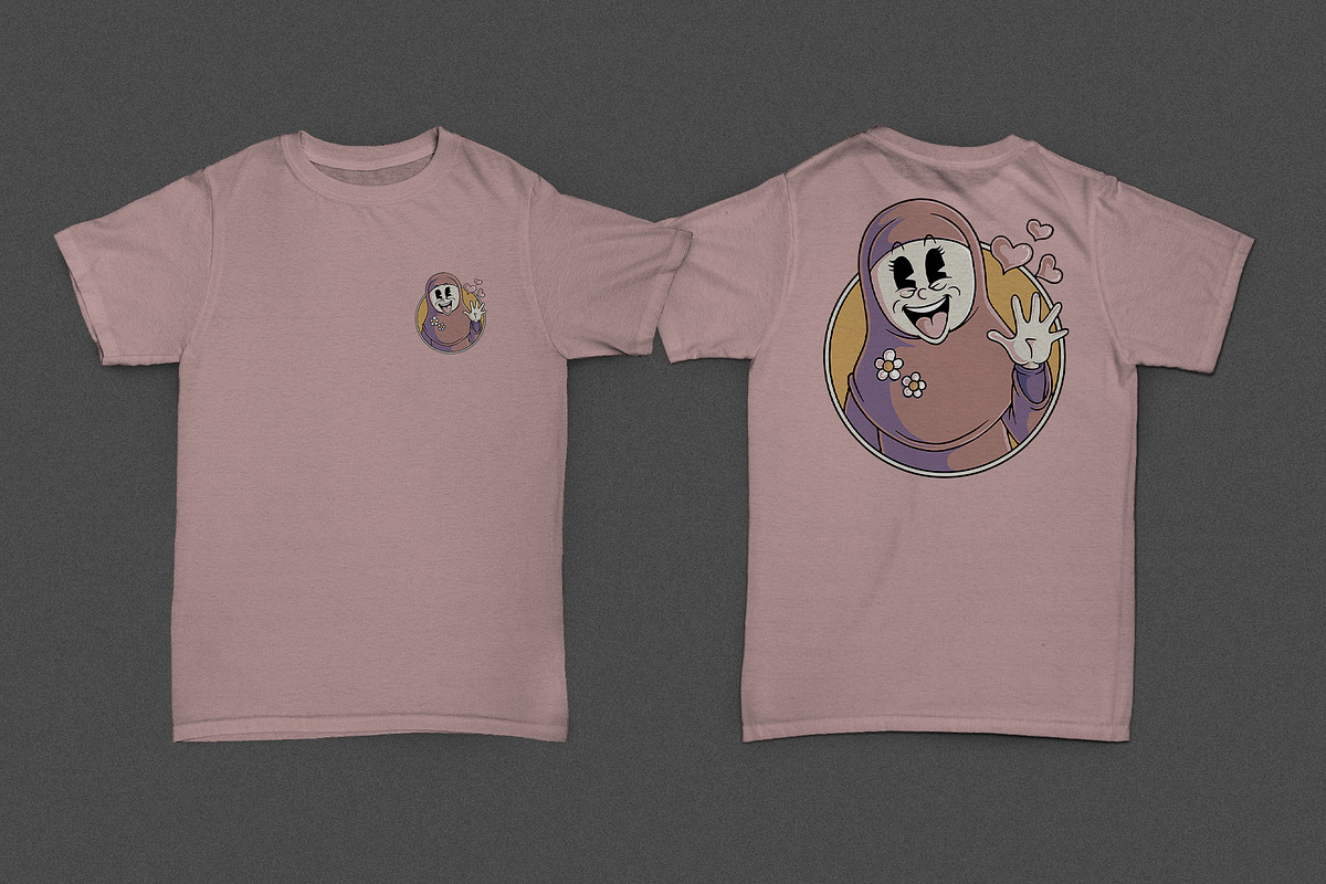Retro Cartoon Cute Hijab Girl Waving, an Object Graphic by Judsart (Photo 2 of 3)