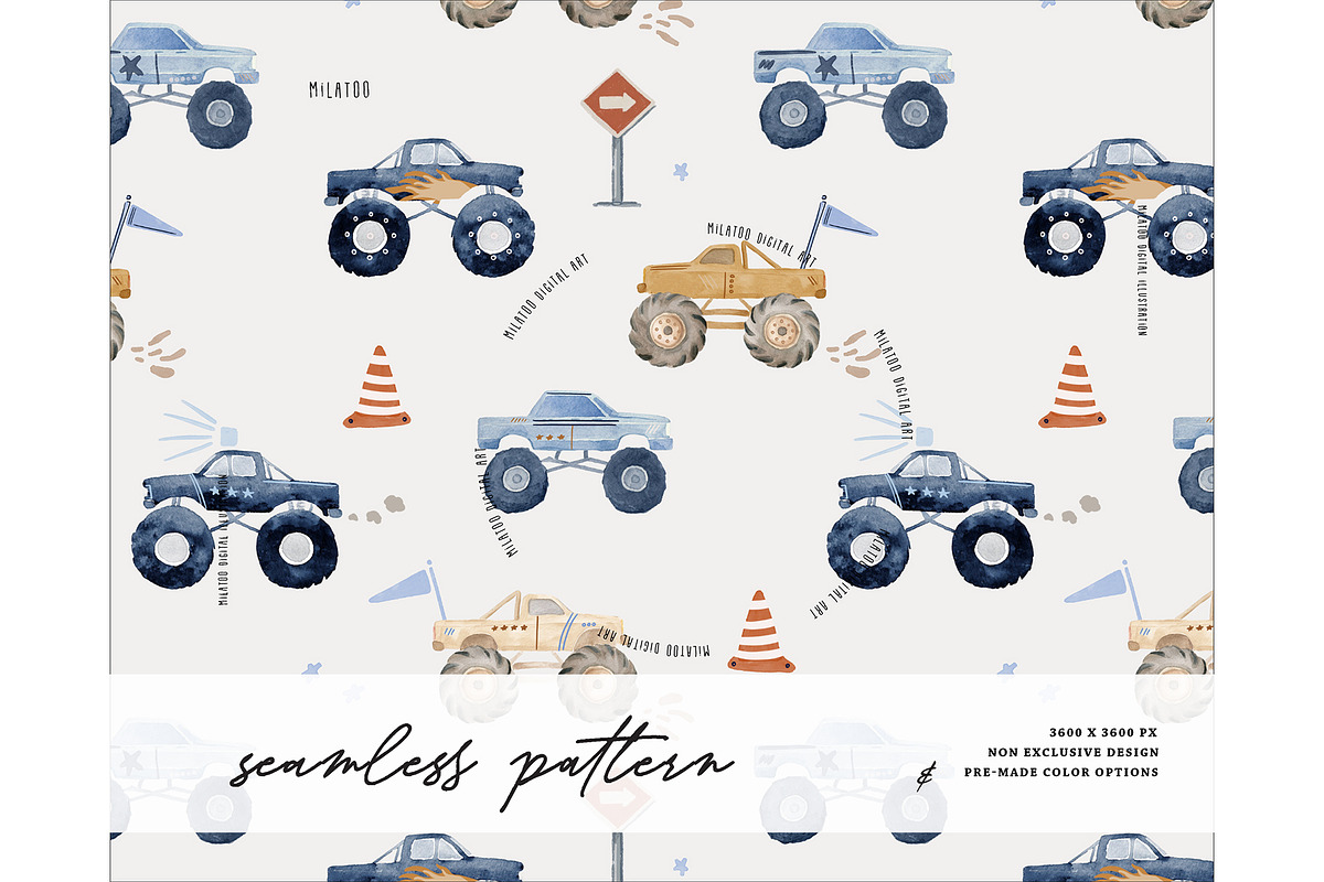 Truck Racing seamless pattern boy, a Pattern Graphic by Milatoo (Photo 2 of 5)