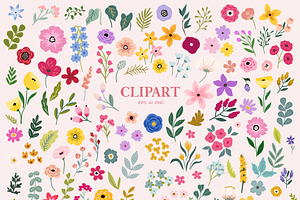 Vivid Flowers, Clipart & Patterns