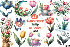 Watercolor Tulip Clipart, an Illustration by DreamCafeArt