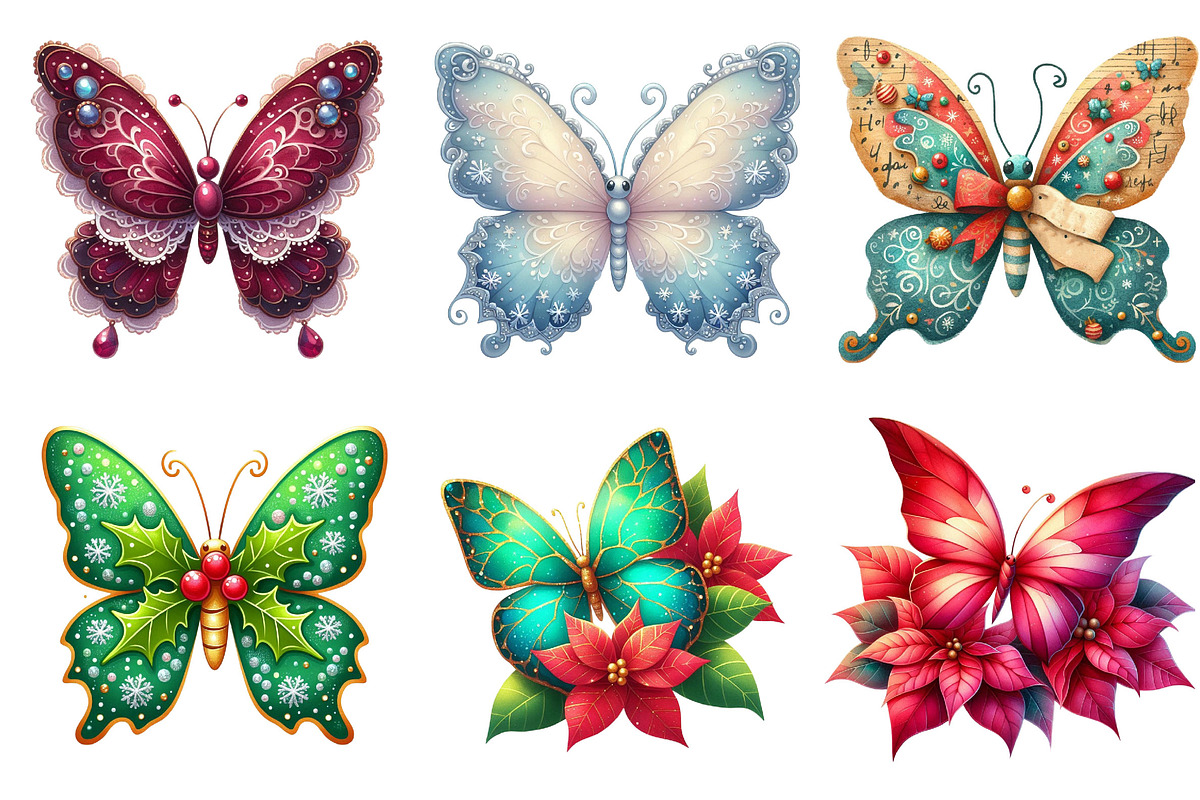 Christmas Butterfly Clipart Bundle, an Illustration by Dream Creation (Photo 2 of 6)