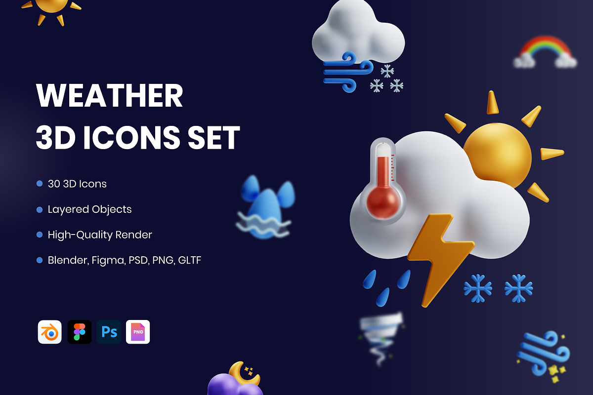 3D Weather Icons, a 3D by Flat Icons (Photo 1 of 7)