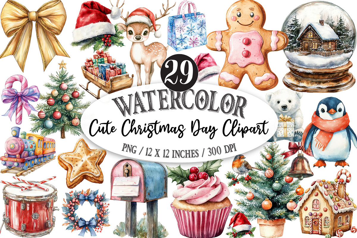Cute Christmas Day Clipart, an Illustration by Designking (Photo 1 of 5)