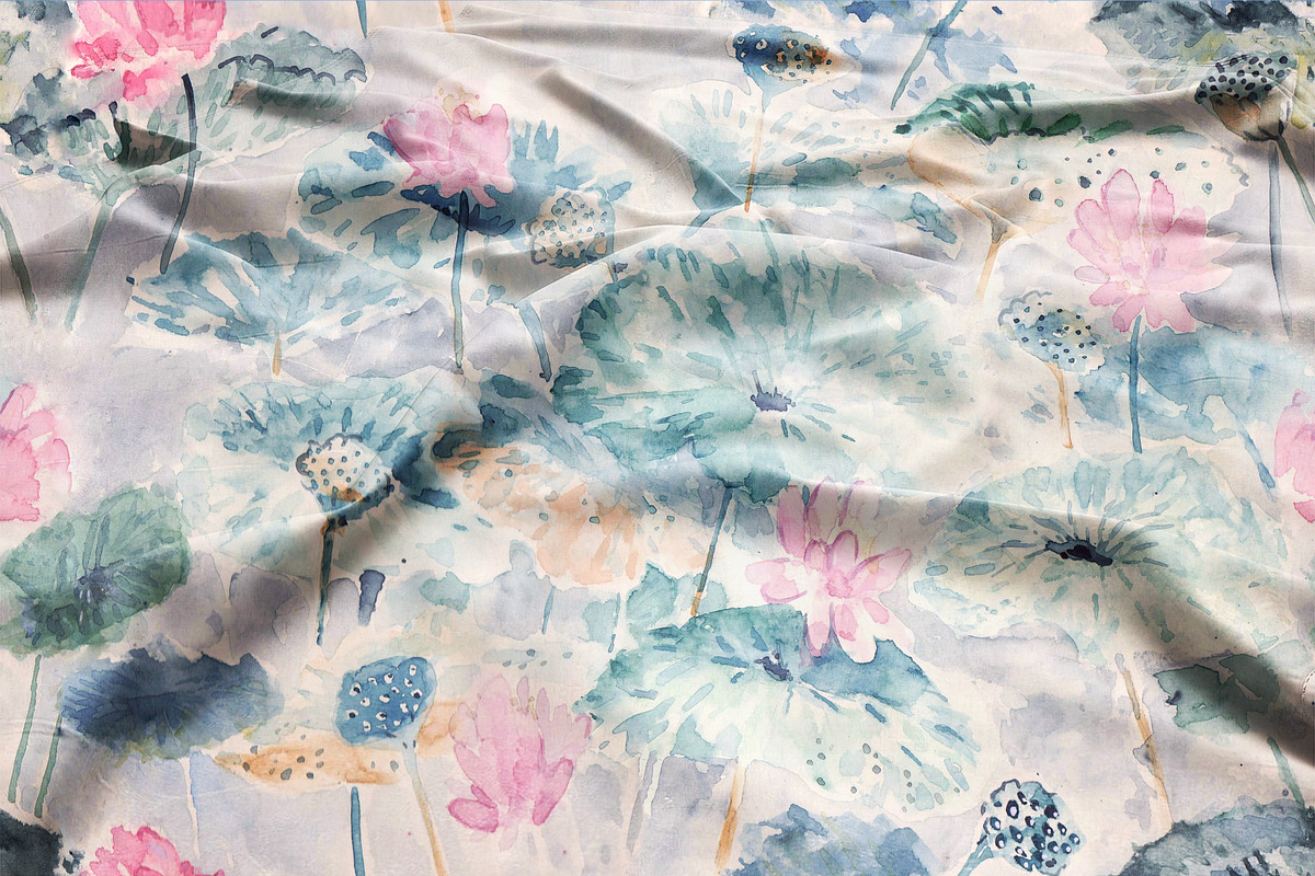 Lotus seamless watercolor #1, a Pattern Graphic by PatternsBlooming (Photo 1 of 2)
