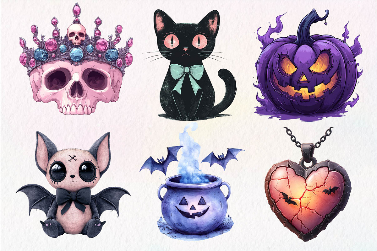 Pastel Gothic Halloween Clipart, an Illustration by Dream Creation (Photo 3 of 6)