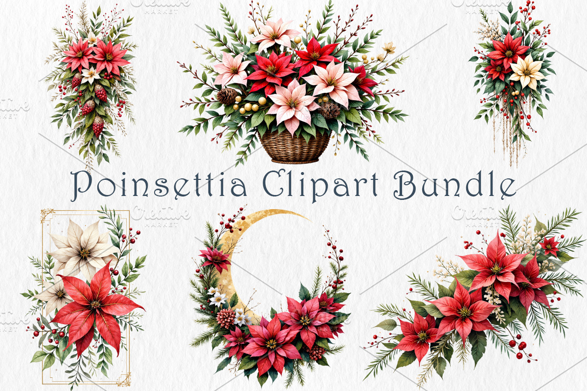 Poinsettia Clipart Bundle, a Seasonal Illustration by GalaDesign03 (Photo 1 of 9)