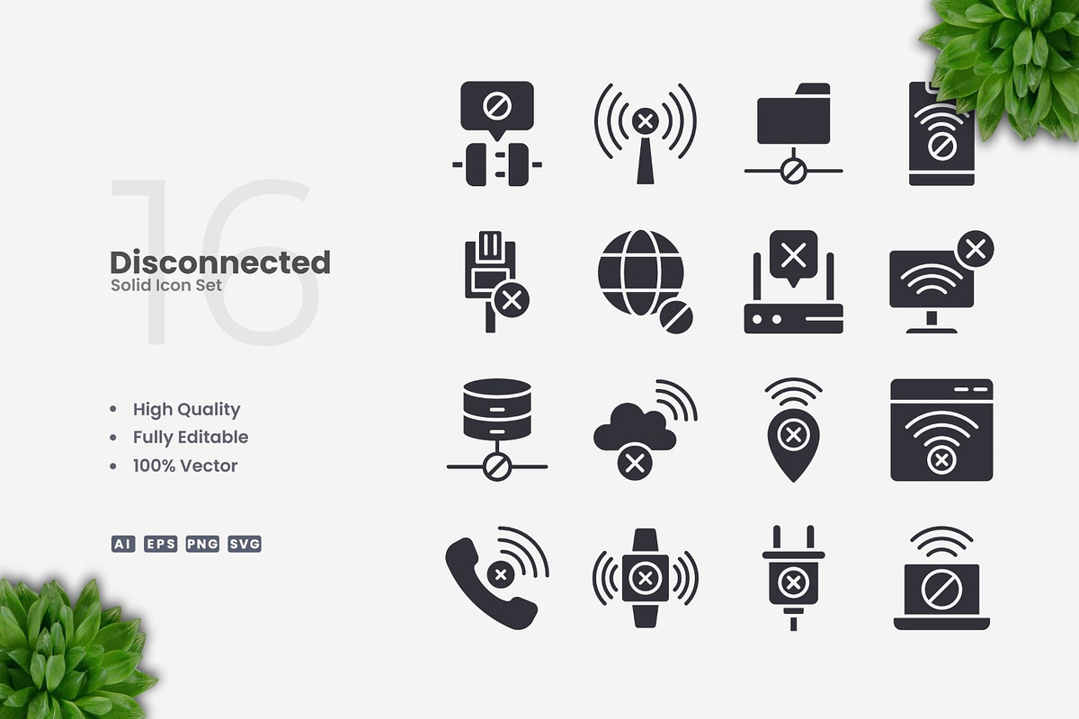 Disconnected Solid Icons, an Icon by Upnowgraphic