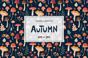Mushrooms seamless patterns