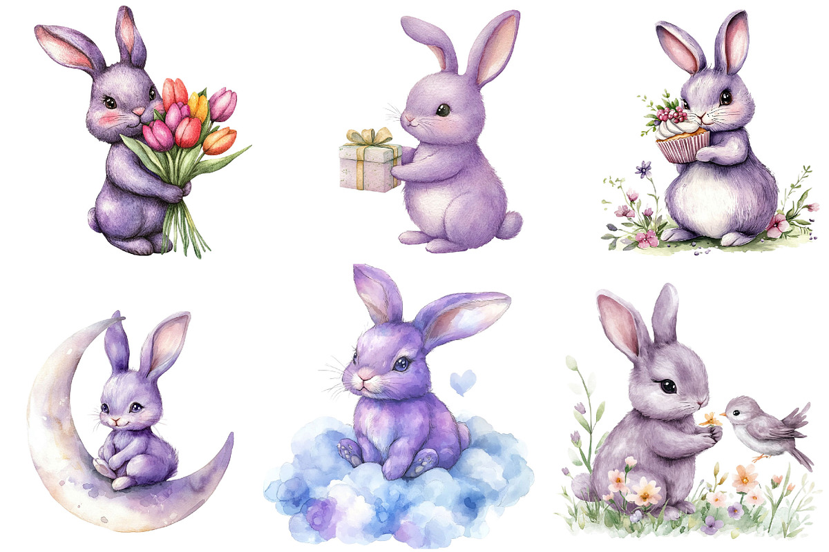 Cute Purple Bunny Clipart, an Illustration by Designking (Photo 3 of 5)
