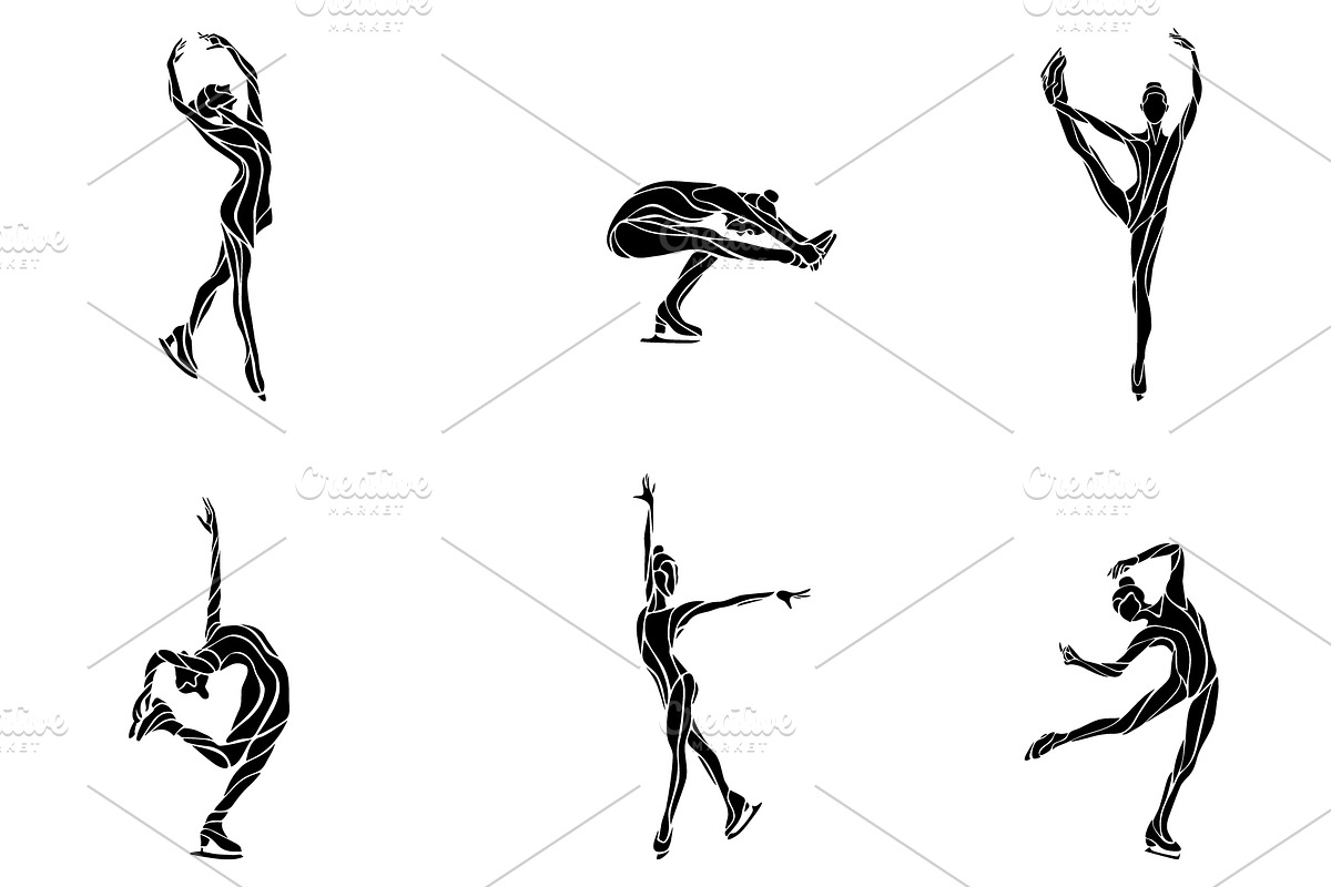Ice Skating Silhouettes set, a Sport Illustration by Kluva's Wavy Silhouettes (Photo 2 of 2)