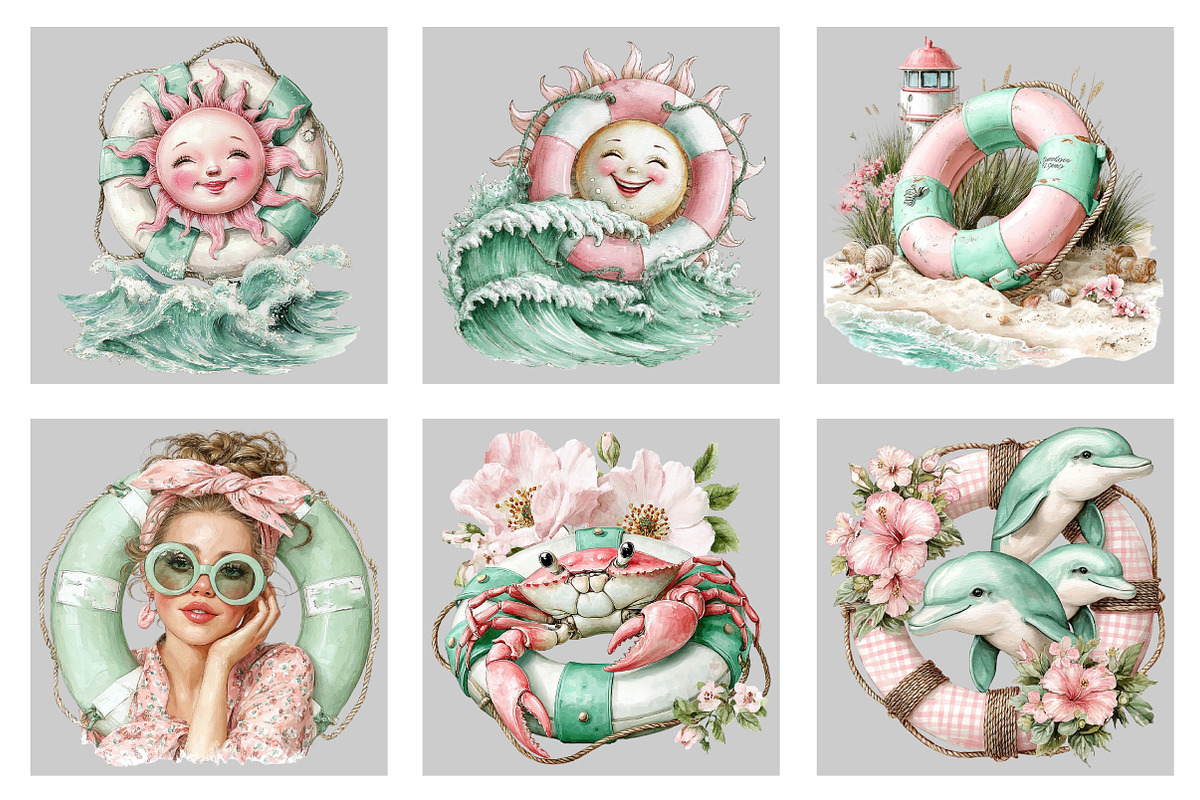 Whimsical Summer Lifebuoy Clipart, an Illustration by Black Bird Studio (Photo 3 of 5)