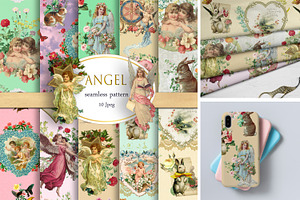 Angel and rabbit vintage seamless