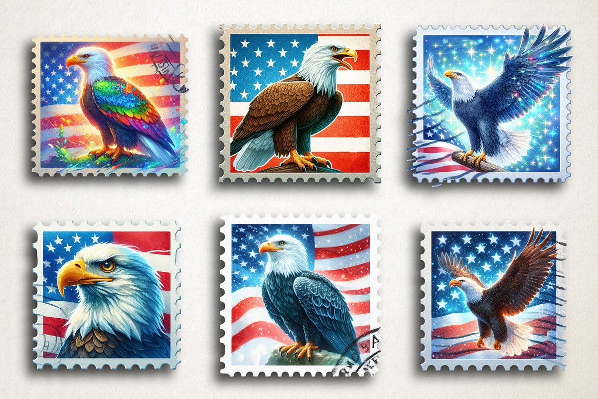 Patriotic Eagle Postage Stamp Png, an Illustration by RobertsArt (Photo 3 of 4)
