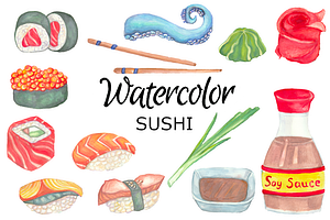 Sushi Watercolor Clip Art