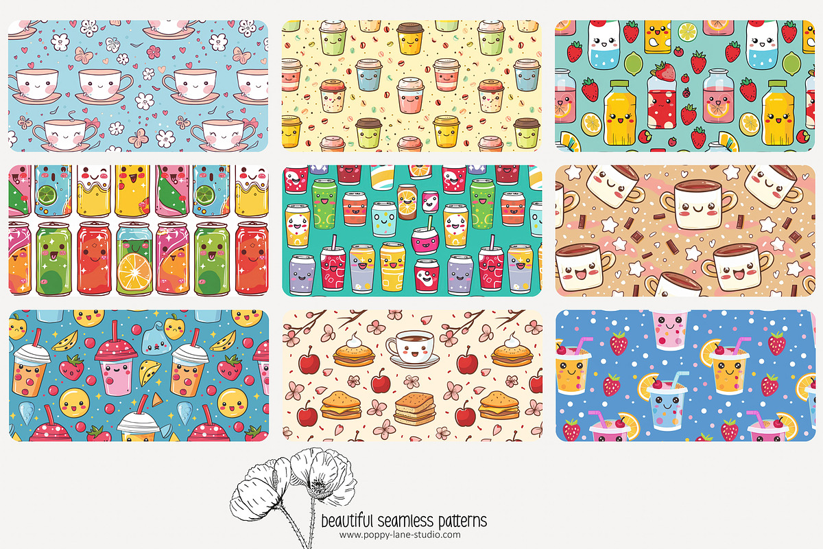 70 kawaii drinks seamless pattern, a Pattern Graphic by Poppy Lane Studio (Photo 3 of 10)