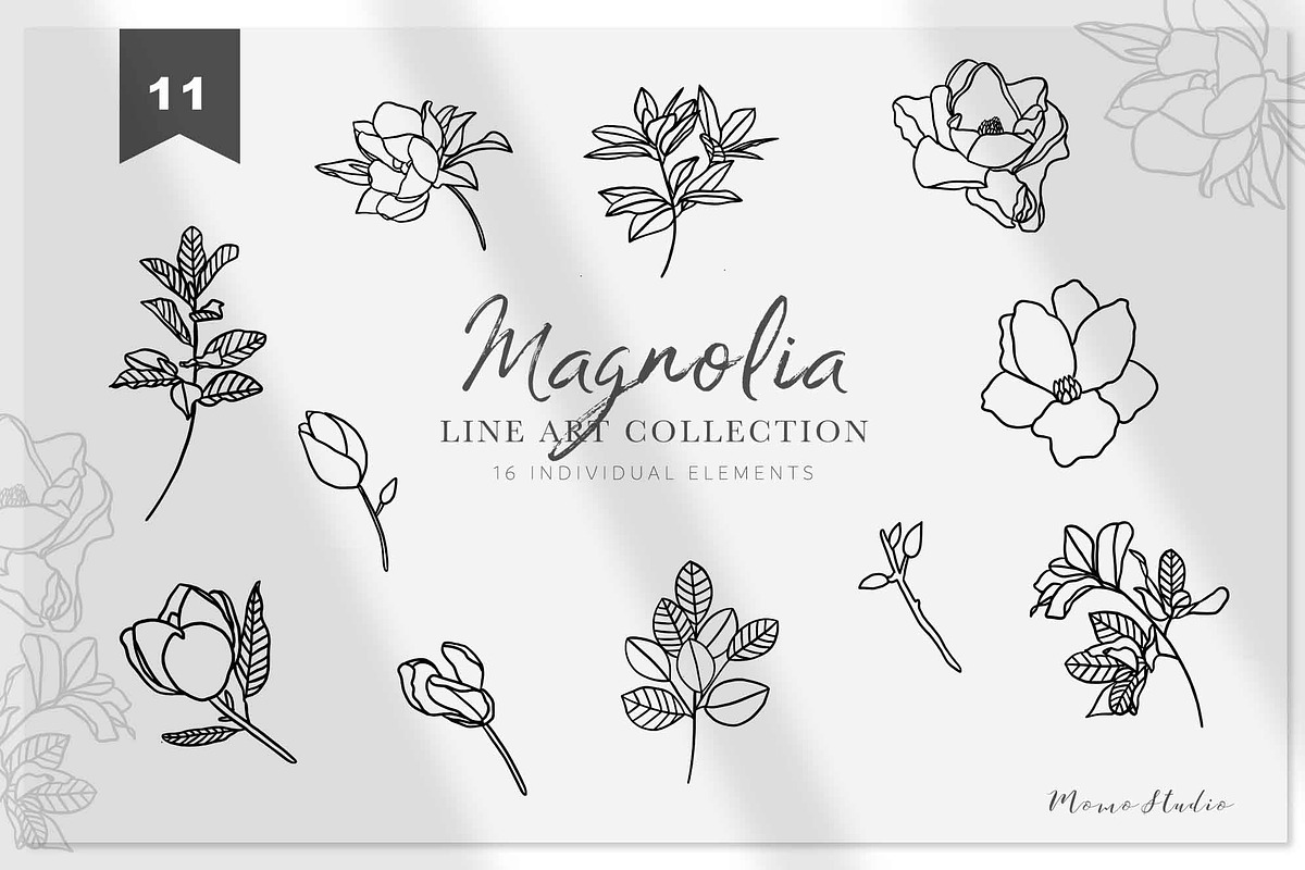 MAGNOLIA - Watercolor & Line Art, a Texture Illustration by Momo Studio (Photo 9 of 14)