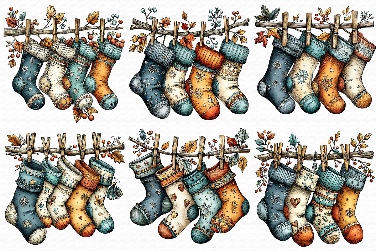 Christmas Stockings Clipart, an Illustration by Libby Wishes (Photo 4 of 7)