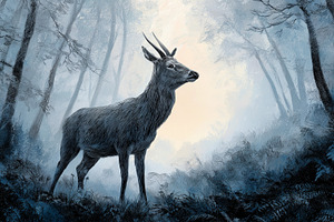 Deer with antlers standing in a mist, an Animal Photo by MistyDay