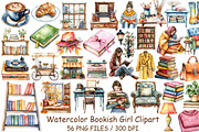 Watercolor Bookish Girl Clipart, an Illustration by Design Market (Thumbnail 1 of 4)