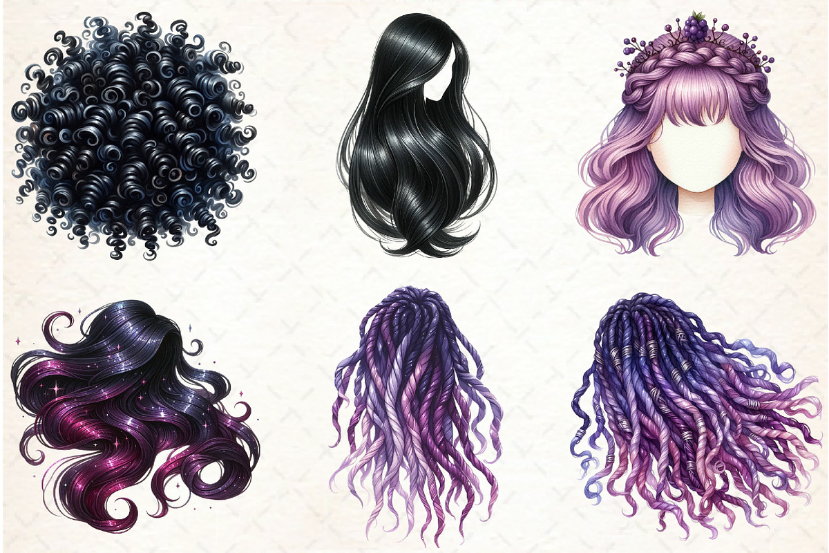 Hair Clipart, Long Hair, Natural Hai, an Illustration by Libby Wishes (Photo 6 of 7)