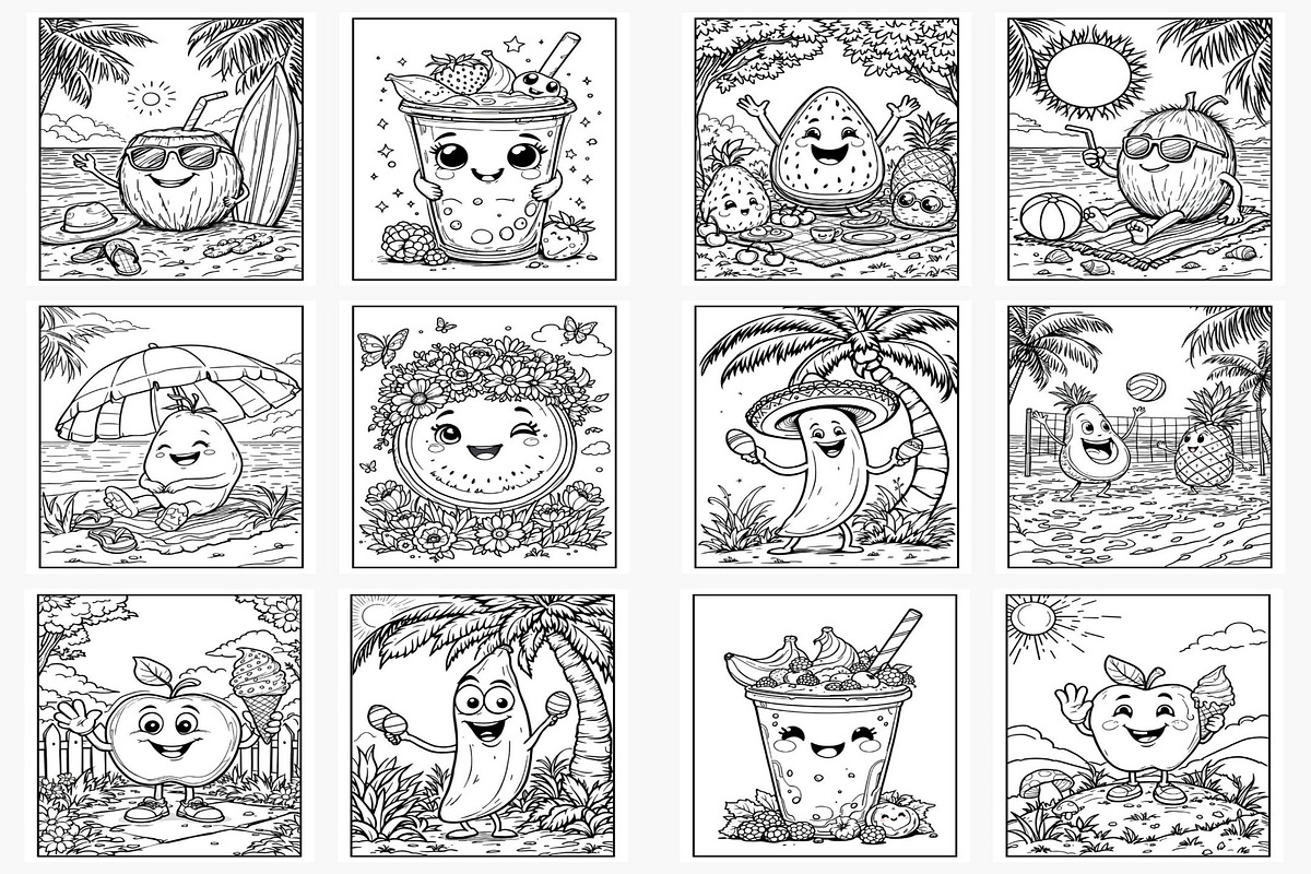 Fruit-Themed Summer Coloring Pages, a Seasonal Illustration by Lamia Emad (Photo 3 of 4)