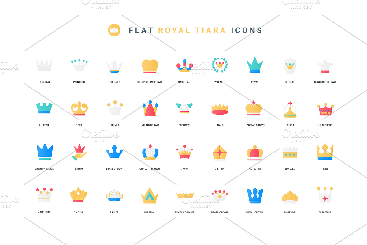 Royal tiara king queen crown icons, an Object Illustration by Lemberg Vector
