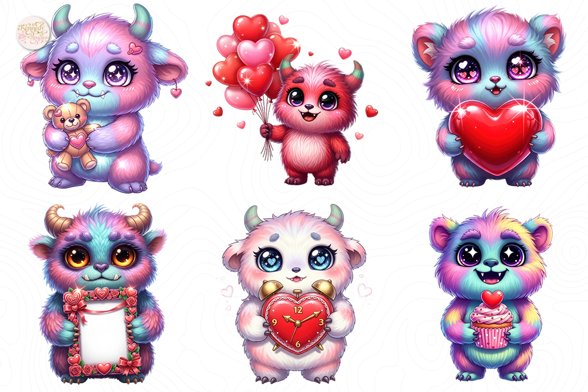 Cute Valentine Monster PNG Clipart, an Animal Illustration by KennedyStudio (Photo 3 of 5)