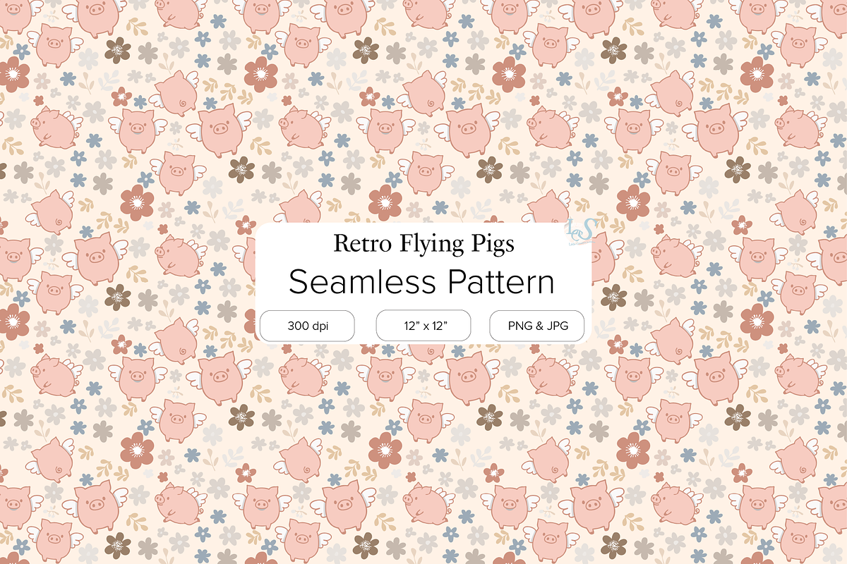 Flying Pig Ditsy Floral Pattern, a Pattern Graphic by Little Creative ...