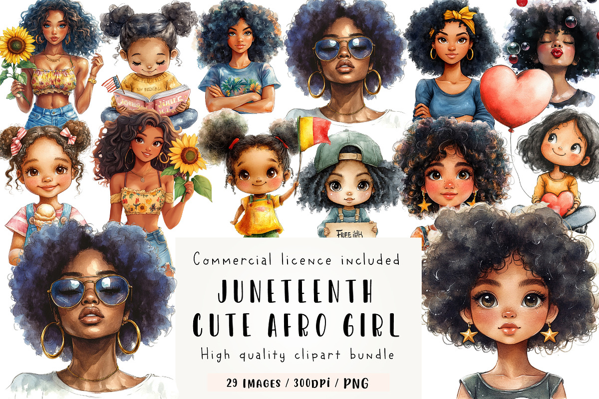 Cute Juneteenth Afro Girl Clipart, an Illustration by CreationArt (Photo 1 of 9)