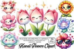 Kawaii Flowers Clipart, an Illustration by DreamPrint404
