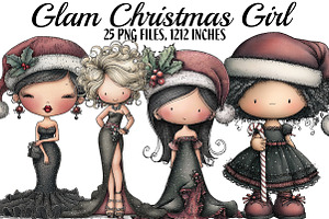 Watercolor Glam Christmas Girl, an Illustration by DreamArtGraphic
