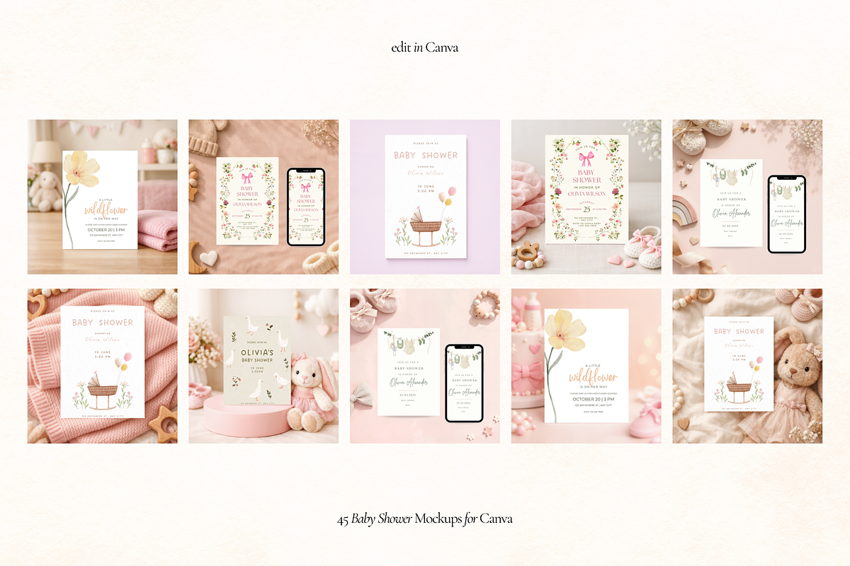 Baby Shower Invitation Mockups Canva, an Advertising Mockup by Matisse Studio (Photo 6 of 9)