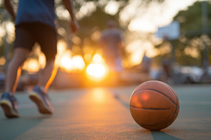 Basketball on Outdoor Court at Sunset, a Sports & Recreation Photo by AlyaAnd