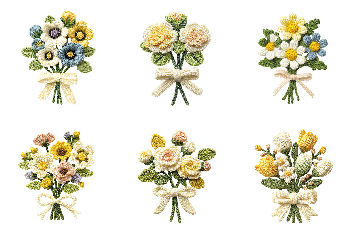 Crochet Flowers PNG Bundle, an Illustration by SinaCreation (Photo 2 of 9)
