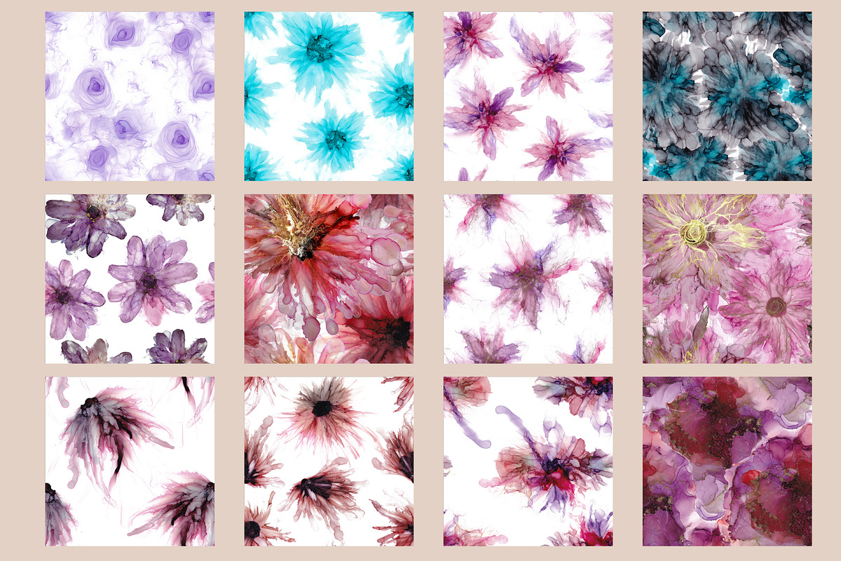 Flowers fluid art set., a Pattern Graphic by Digital illustration shop (Photo 9 of 11)