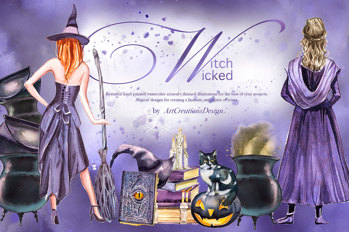 Hand-Painted Wicked Witch Clipart, a Seasonal Illustration by ArtCreationsDesign (Photo 1 of 13)