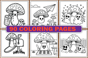 Creepy Kawaii Mushrooms Coloring Pag, an Illustration by LightExpress (Thumbnail 2 of 5)