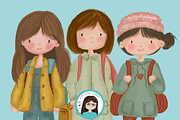 Back to School Watercolor Girls Clip, an Illustration by Cute Little Workshop (Thumbnail 5 of 5)