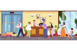 Tourists hotel lobby. Family at, a Person Illustration by Stock-Smart-Start